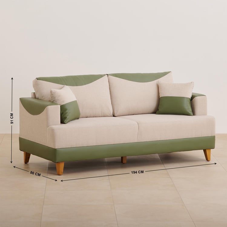 Calvin Fabric 3-Seater Sofa - Beige and Green
