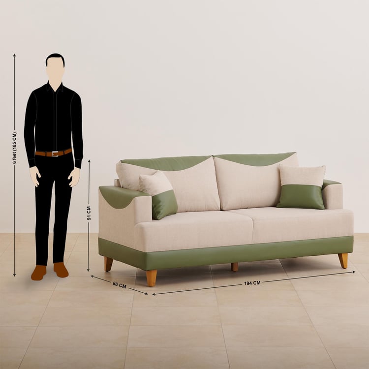 Calvin Fabric 3-Seater Sofa - Beige and Green