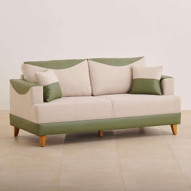 Calvin Fabric 3-Seater Sofa - Beige and Green