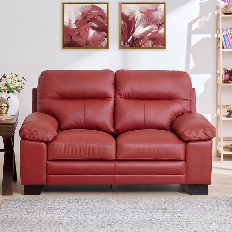 Winchester Half Leather 2-Seater Sofa - Burgundy