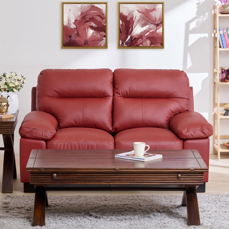 Winchester Half Leather 2-Seater Sofa - Burgundy