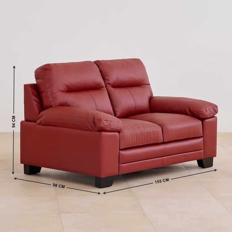 Winchester Half Leather 2-Seater Sofa - Burgundy