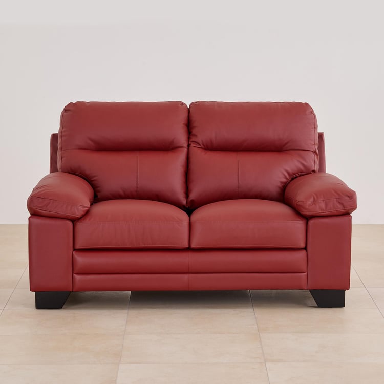 Winchester Half Leather 2-Seater Sofa - Burgundy