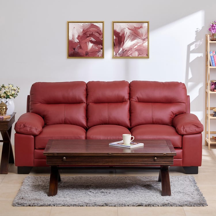 Winchester Half Leather 3-Seater Sofa - Burgundy