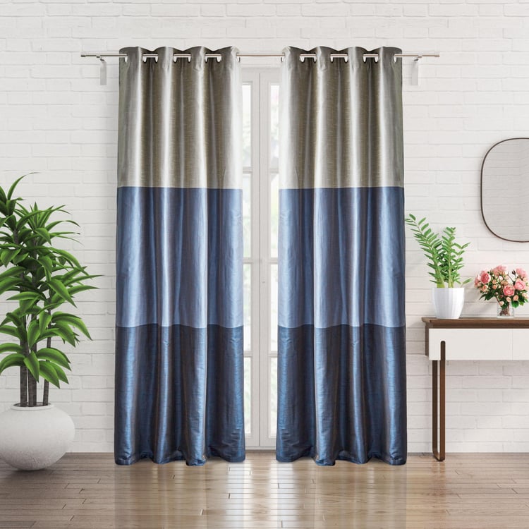 Contempo Set of 2 Colourblock Room Darkening Door Curtains - 7ft
