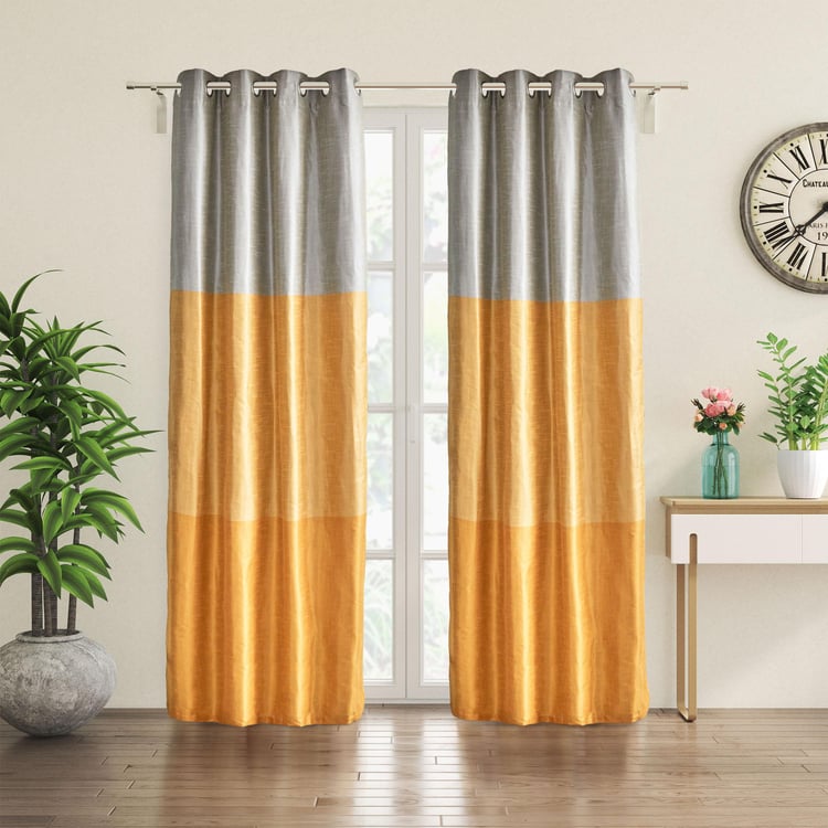 Contempo Set of 2 Colourblock Room Darkening Door Curtains - 7ft