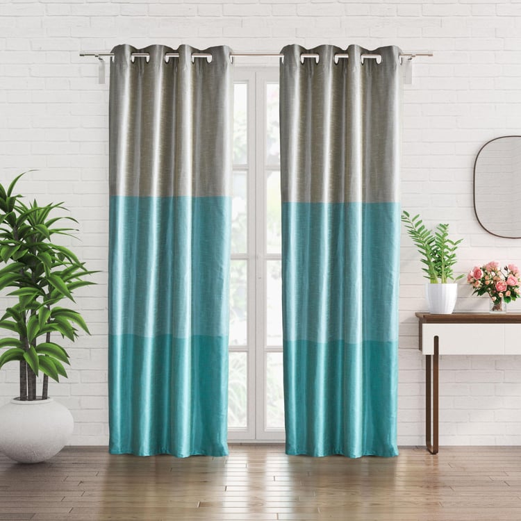 Contempo Set of 2 Colourblock Room Darkening Door Curtains - 7ft