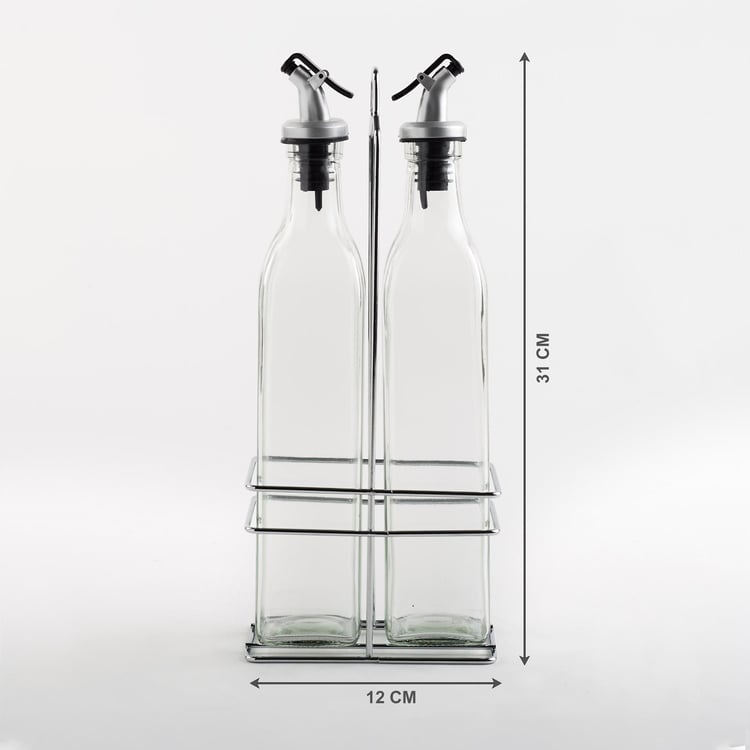 Pacific Blithe Set of 2 Glass Oil Bottles with Stand - 500ml