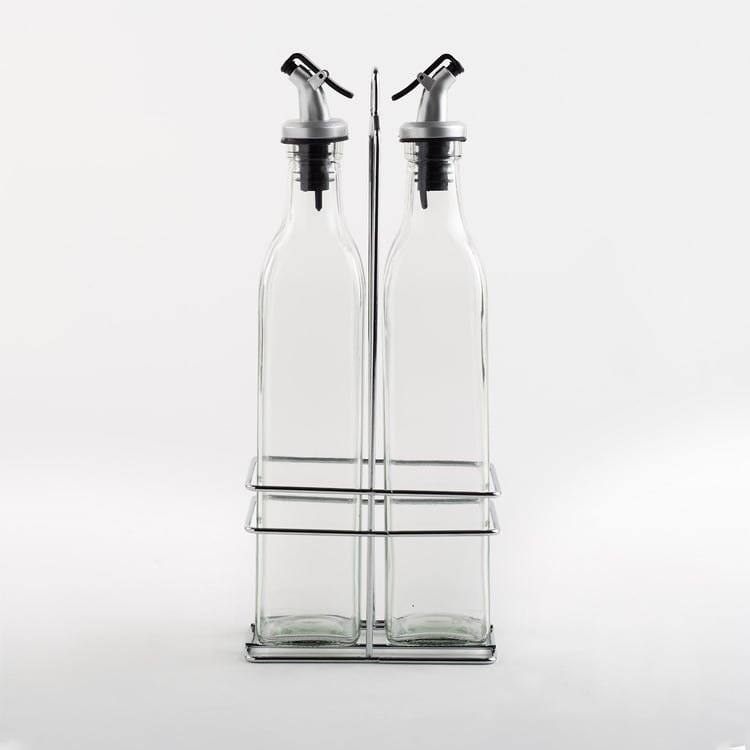 Pacific Blithe Set of 2 Glass Oil Bottles with Stand - 500ml