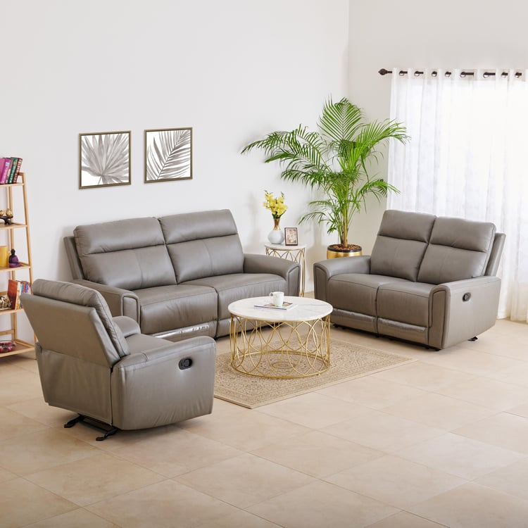 Eddison Half Leather 3+2+1 Seater Recliner Set - Grey