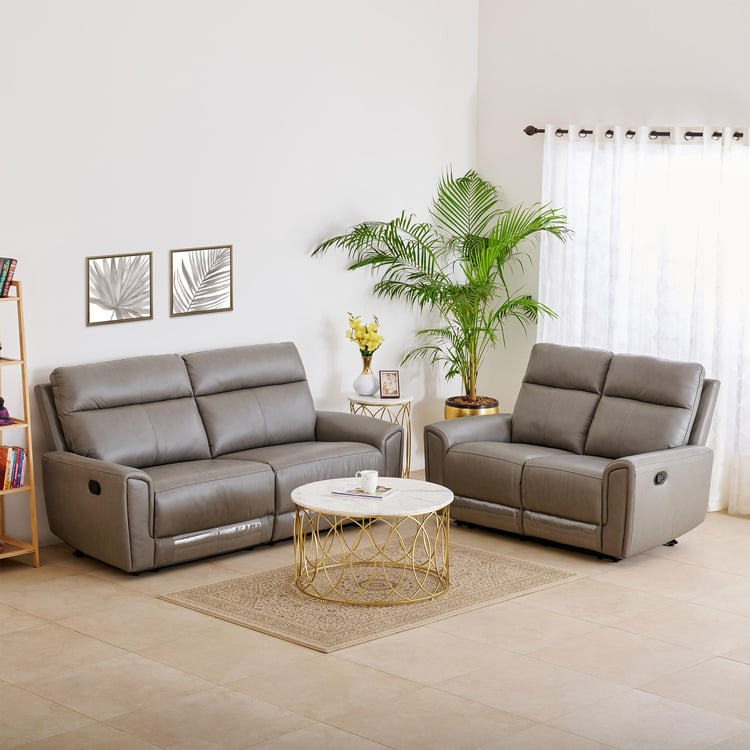 Eddison Half Leather 3+2 Seater Recliner Set - Grey