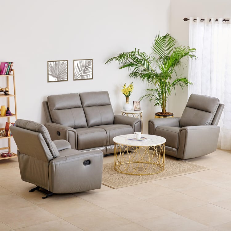 Eddison Half Leather 2+1+1 Seater Recliner Set - Grey