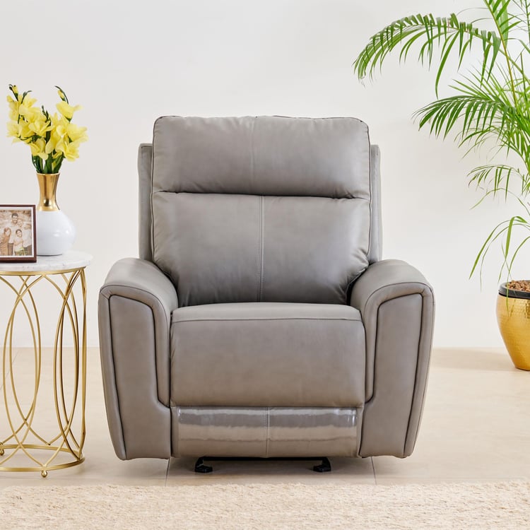 Eddison Half Leather 3+1 Seater Recliner Set - Grey