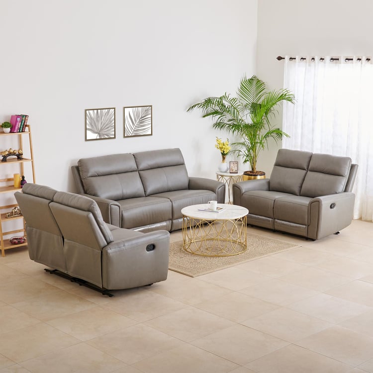 Eddison Half Leather 3+2+2 Seater Recliner Set - Grey