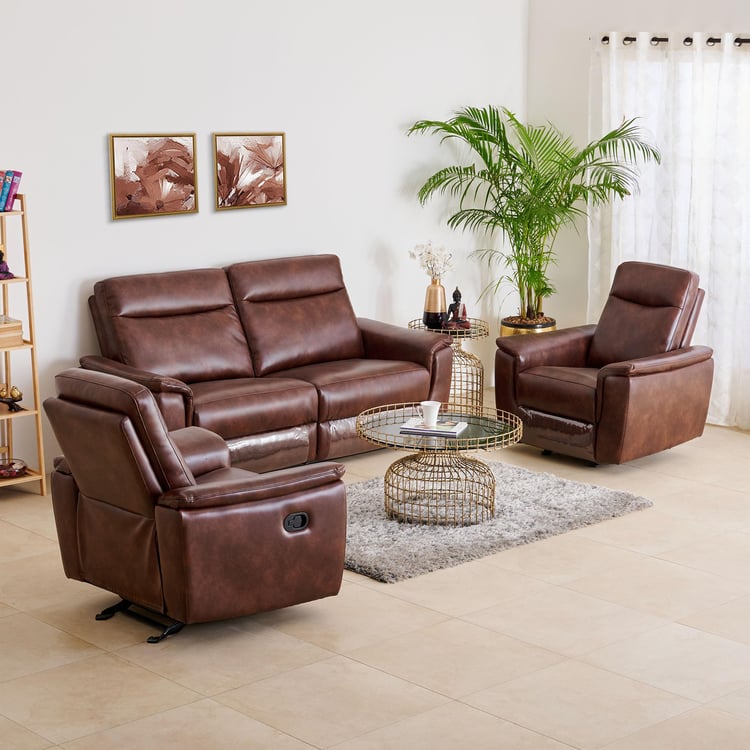 Darwin Faux Leather 3+1+1 Seater Recliner Set - Brown