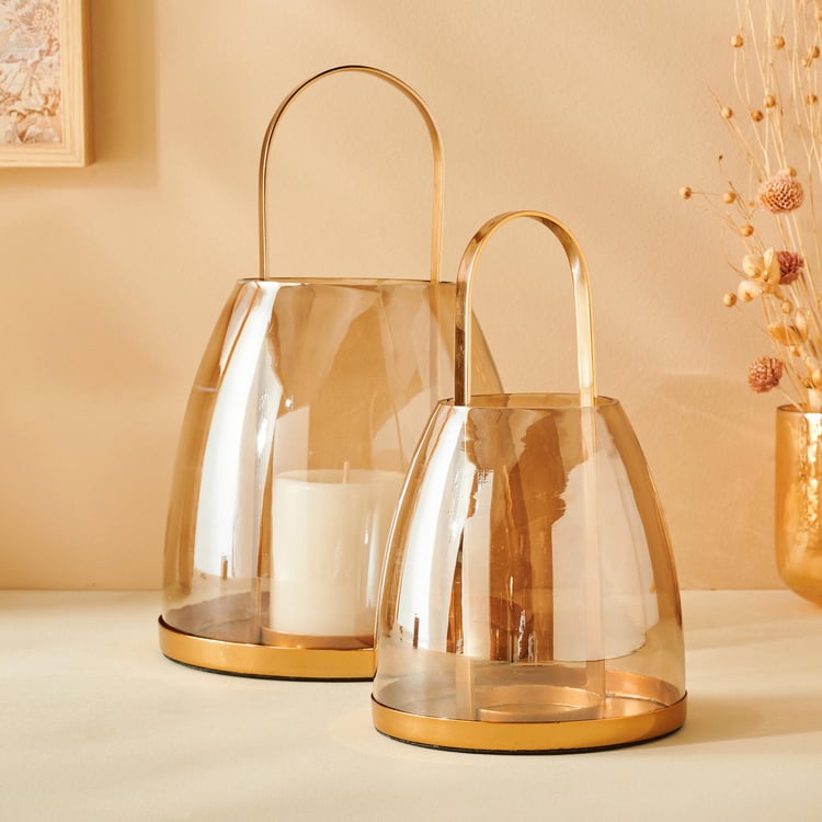 Selena Glass and Iron Lantern with Handle