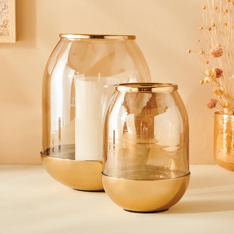 Selena Everlyn Metal & Glass Hurricane Candle Holder