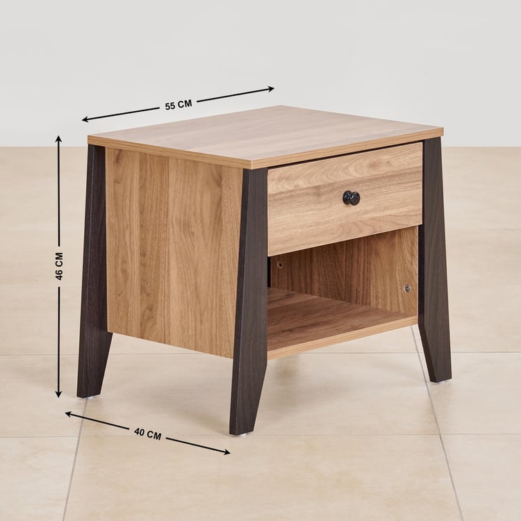 Helios Bed Side Table With Drawer - Brown