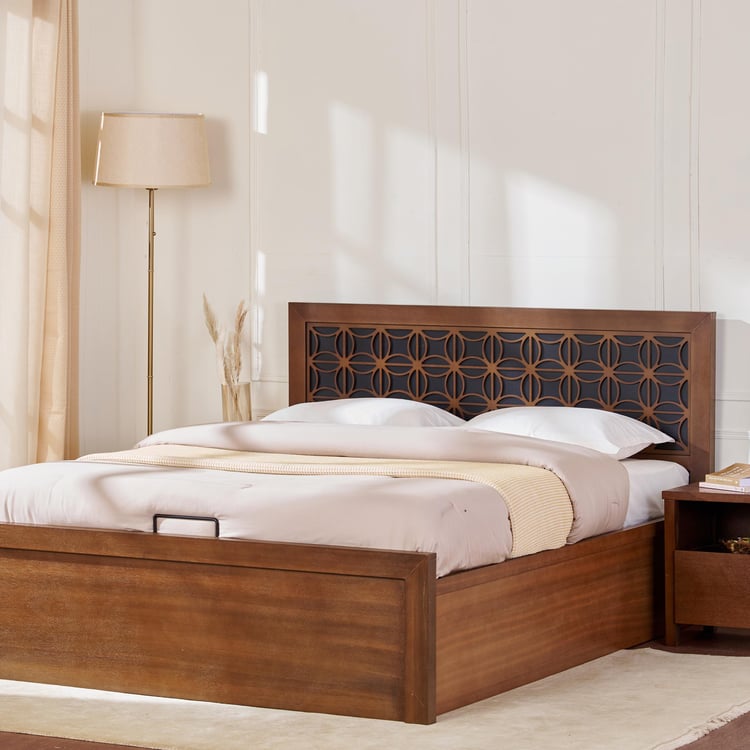Marigold Solid Wood King Bed with Hydraulic Storage - Brown