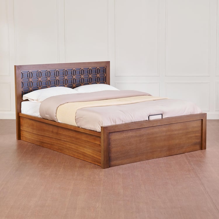Marigold Solid Wood King Bed with Hydraulic Storage - Brown
