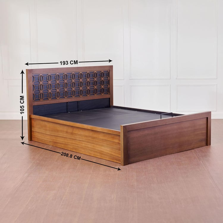 Marigold Solid Wood King Bed with Hydraulic Storage - Brown