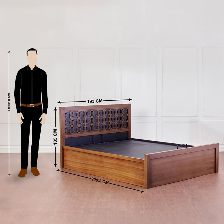 Marigold Solid Wood King Bed with Hydraulic Storage - Brown