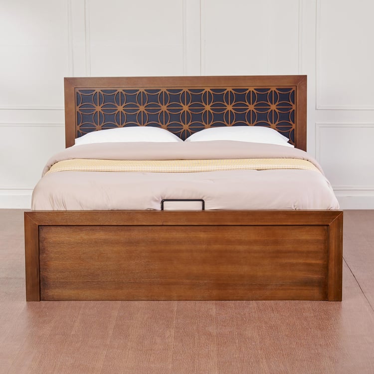 Marigold Solid Wood King Bed with Hydraulic Storage - Brown