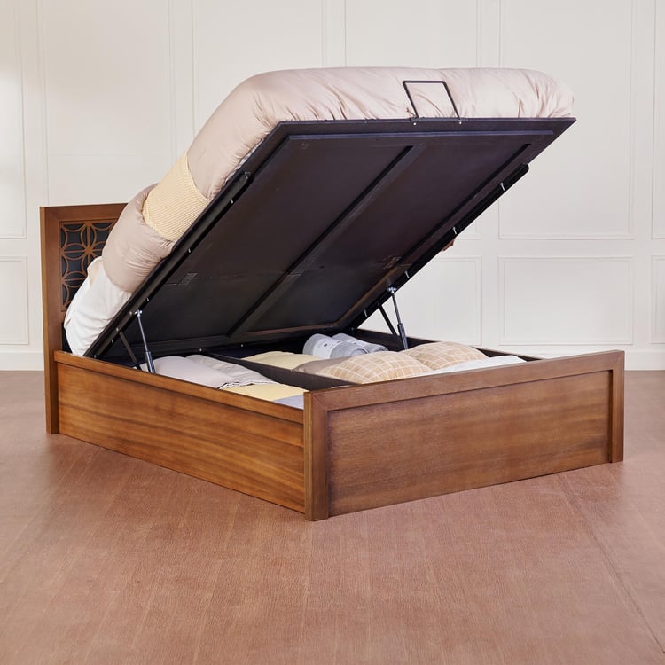 Marigold Solid Wood King Bed with Hydraulic Storage - Brown