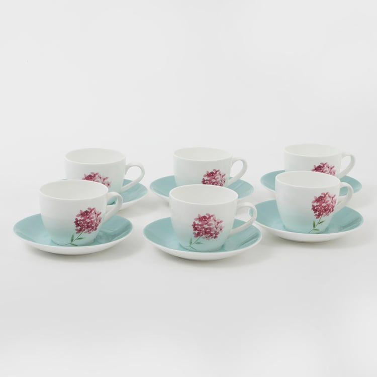 Mandarin Begonaia Set of 6 Bone China Cups and Saucers - 210ml