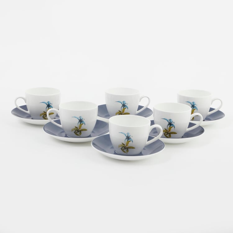 Mandarin Botanica Set of 6 Bone China Cups and Saucers - 210ml