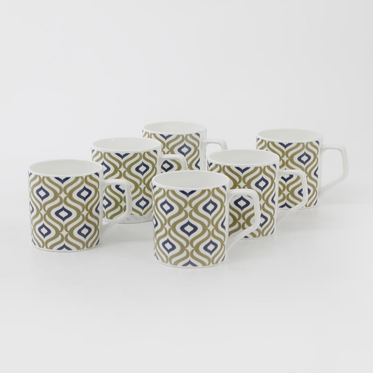 Mandarin Botanica Set of 6 Bone China Printed Coffee Mugs - 230ml