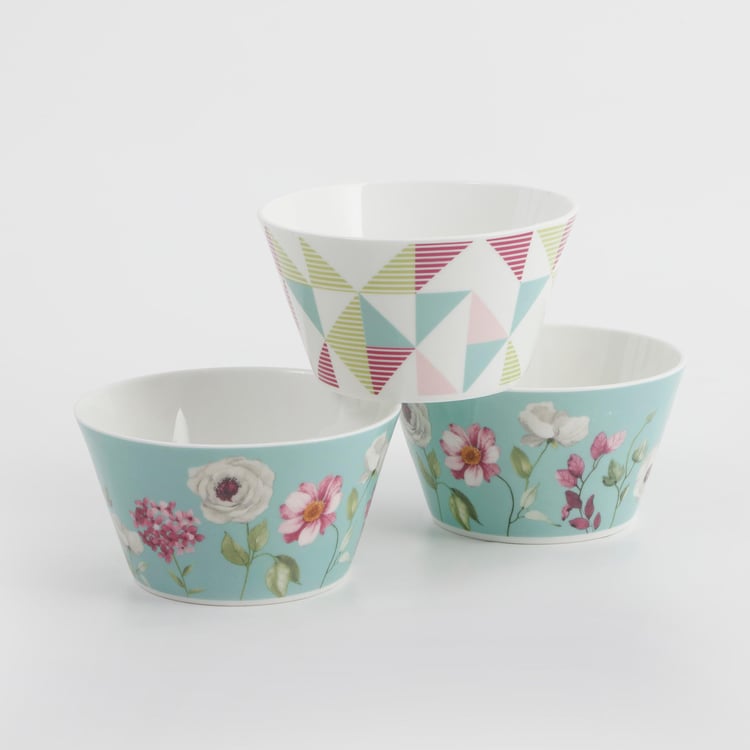 Mandarin Begonaia Set of 3 Bone China Printed Bowls - 470ml