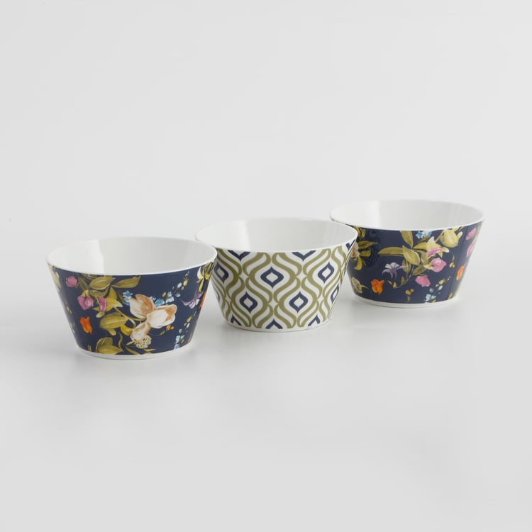 Mandarin Botanica Set of 3 Bone China Printed Serving Bowls - 470ml