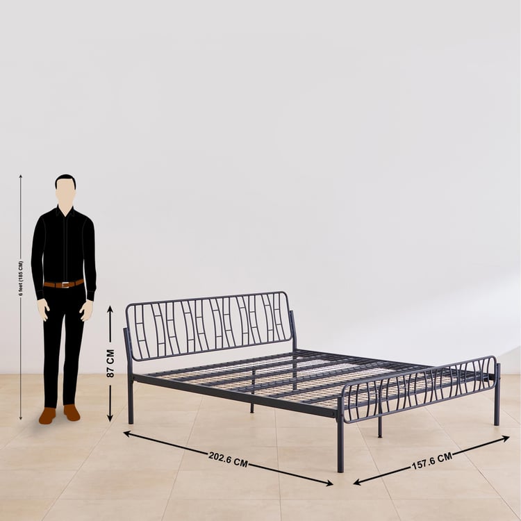 Helios Nebula Metal Jali Queen Bed - Black