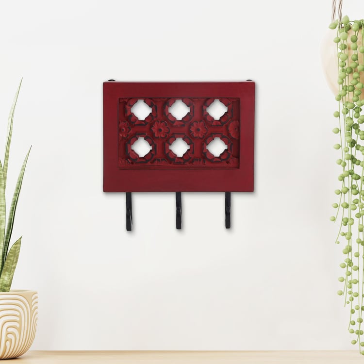 Chisel Wooden 3-Hook Wall Accent with Mirror