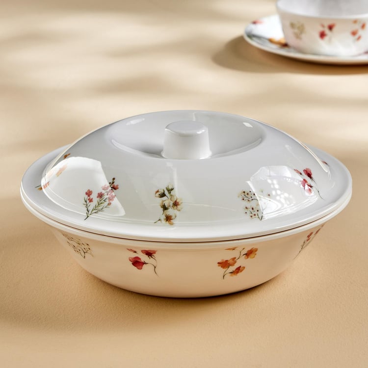 Meadows Theme Melamine Printed Serving Bowl with Lid - 1.4L