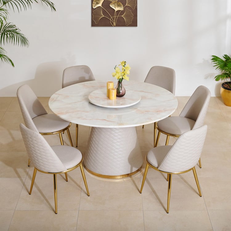 Vegas Faux Marble Top 6-Seater Dining Set with Chairs - Grey and Beige