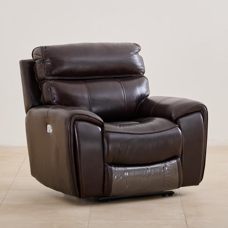 (Refurbished) Helsinki Half Leather 1-Seater Electric Recliner - Brown