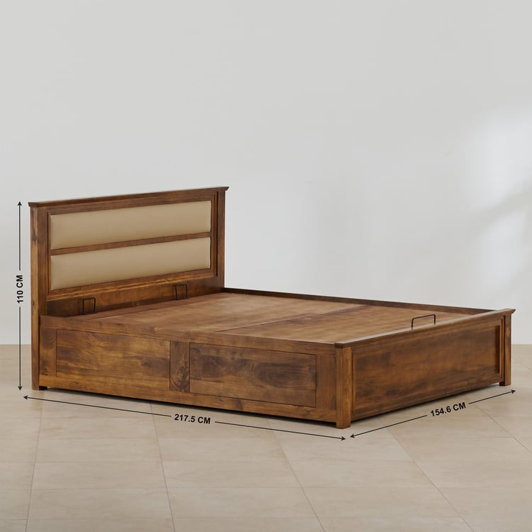 Adana Taavi Mango Wood Queen Bed with Hydraulic Storage - Brown