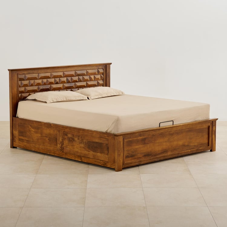 Adana Swaram Mango Wood King Bed with Hydraulic Storage - Brown