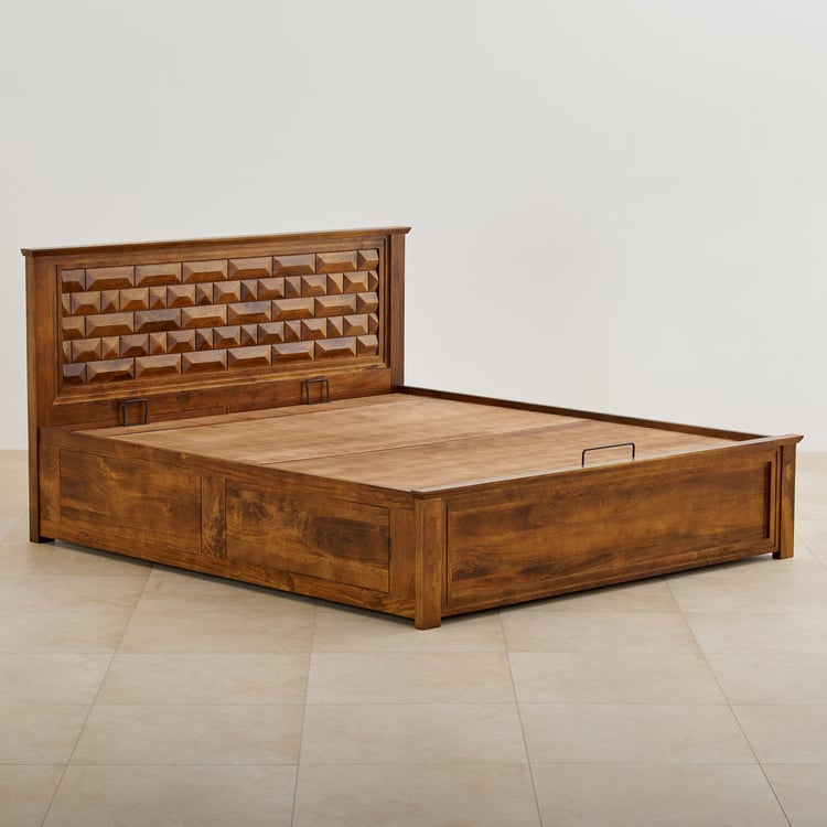 Adana Swaram Mango Wood King Bed with Hydraulic Storage - Brown