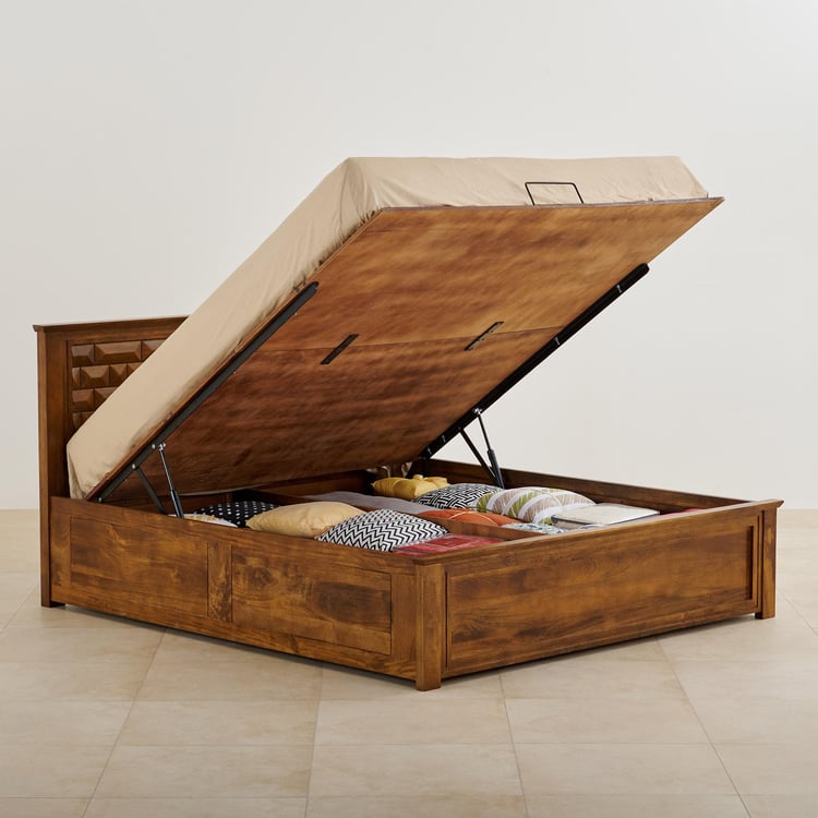 Adana Swaram Mango Wood King Bed with Hydraulic Storage - Brown