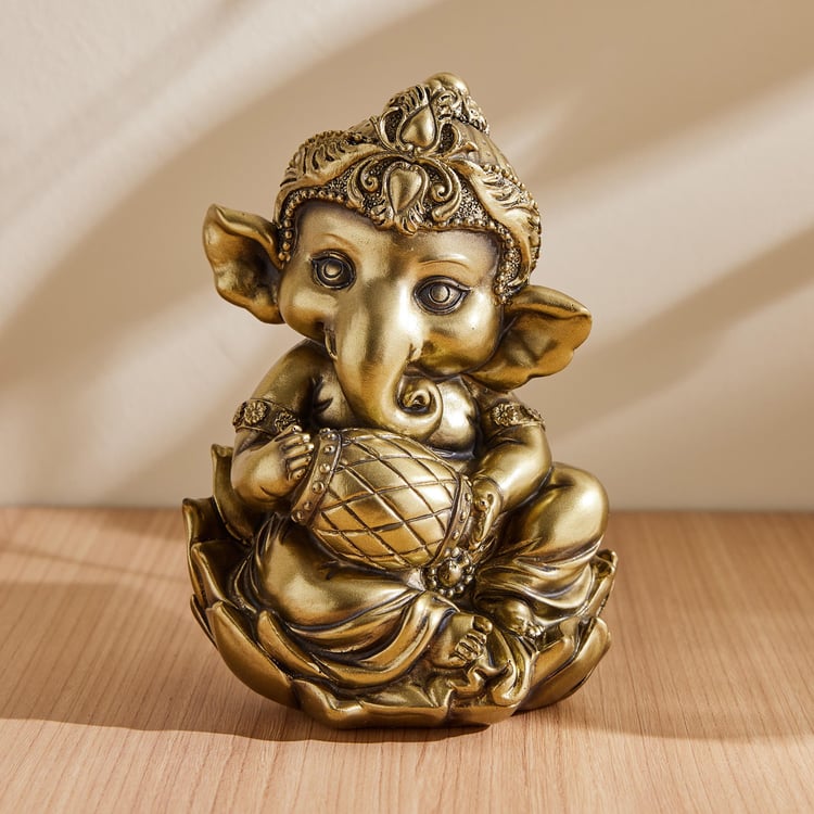 Tranquil Polyresin Ganesha with Dholak Figurine