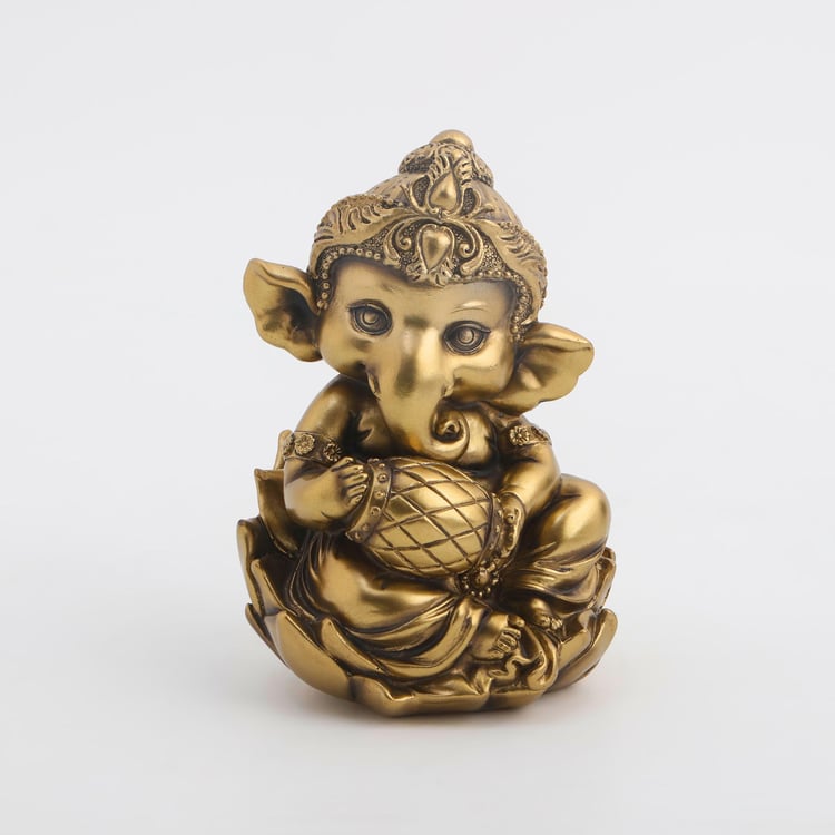 Tranquil Polyresin Ganesha with Dholak Figurine