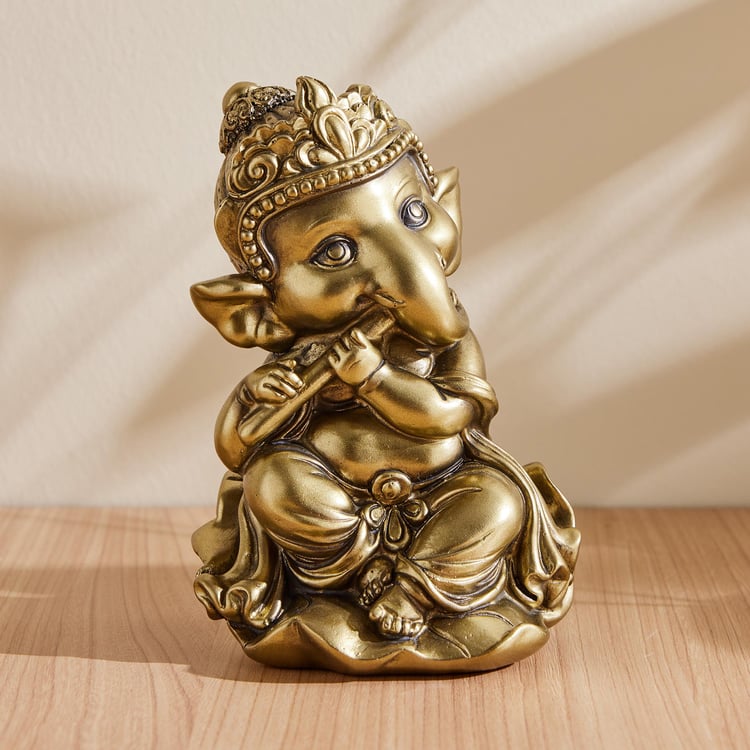 Tranquil Polyresin Ganesha with Flute Figurine