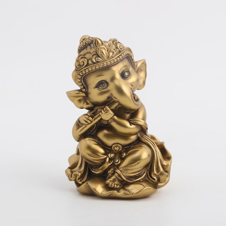 Tranquil Polyresin Ganesha with Flute Figurine