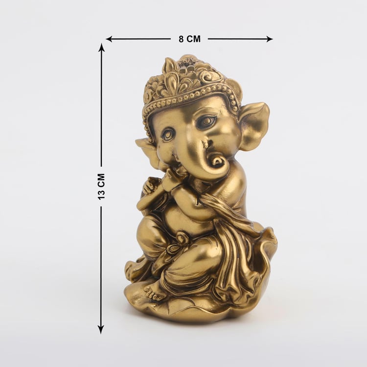 Tranquil Polyresin Ganesha with Flute Figurine