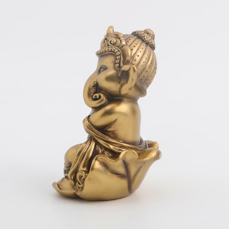 Tranquil Polyresin Ganesha with Flute Figurine