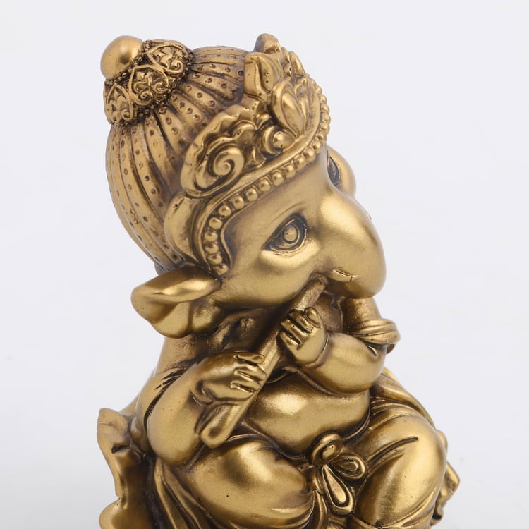 Tranquil Polyresin Ganesha with Flute Figurine