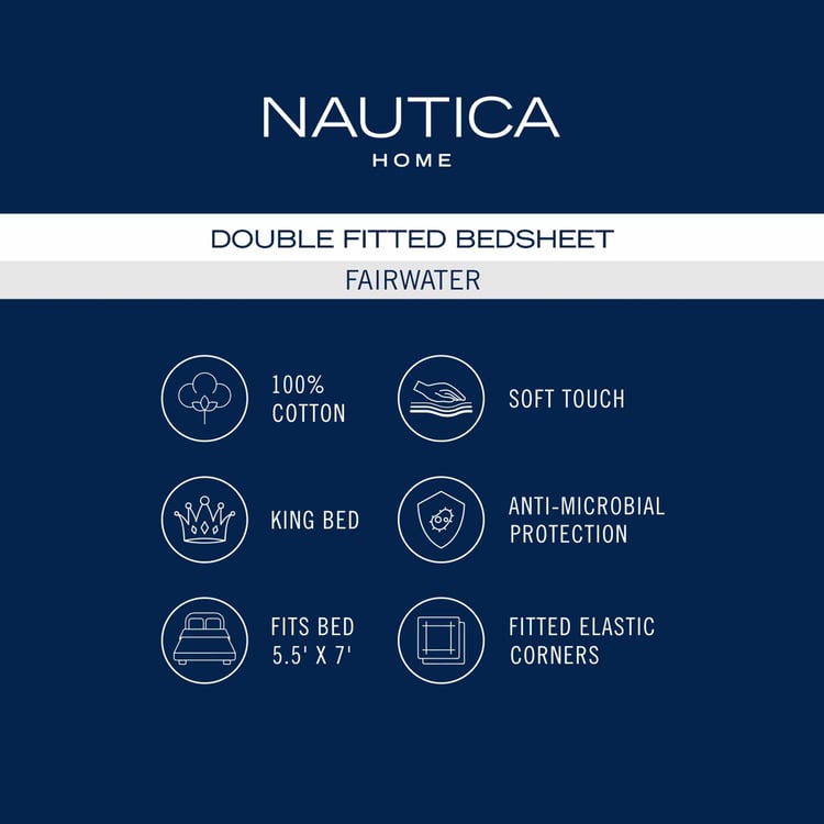 NAUTICA Fairwater Cotton 160TC Printed 3Pcs King Fitted Bedsheet Set